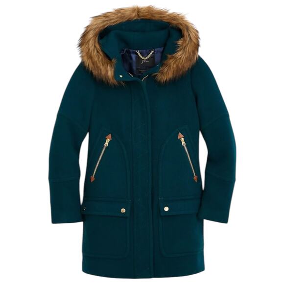J. Crew Chateau Parka Coat Stadium Cloth Wool Midnight Green Size 4 - Picture 1 of 11